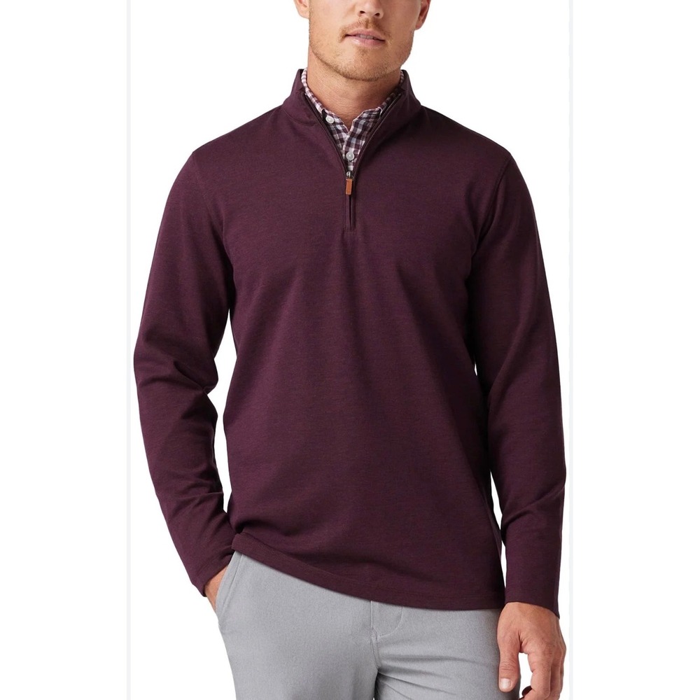 Mizzen+Main Performance Menswear Wine‎ Heather Quarter Zip Long Sleeve Shirt XXL